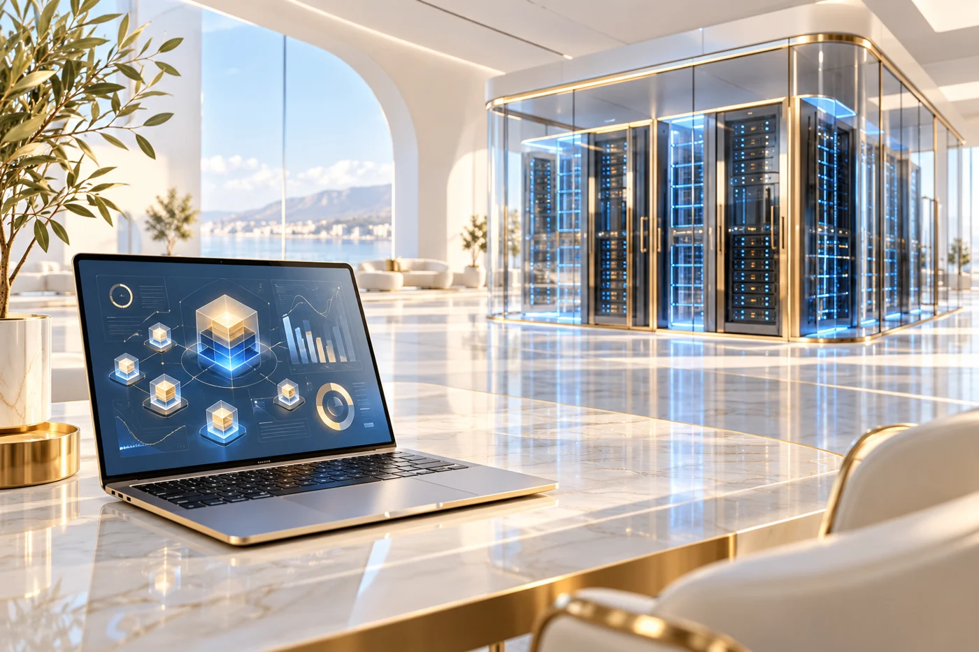 3D illustration of servers and software infrastructure